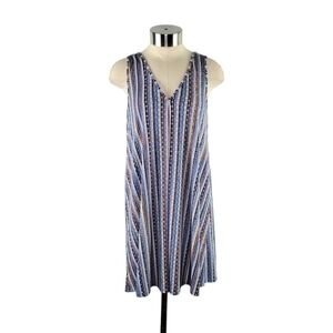 BCBGeneration Sleeveless Striped Relaxed Fit V-Neck Casual Dress Size S Blue